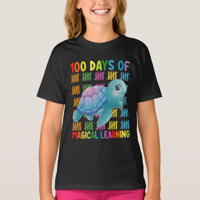 Camiseta 100 Días De Magical Learning Turtle School (Anverso)