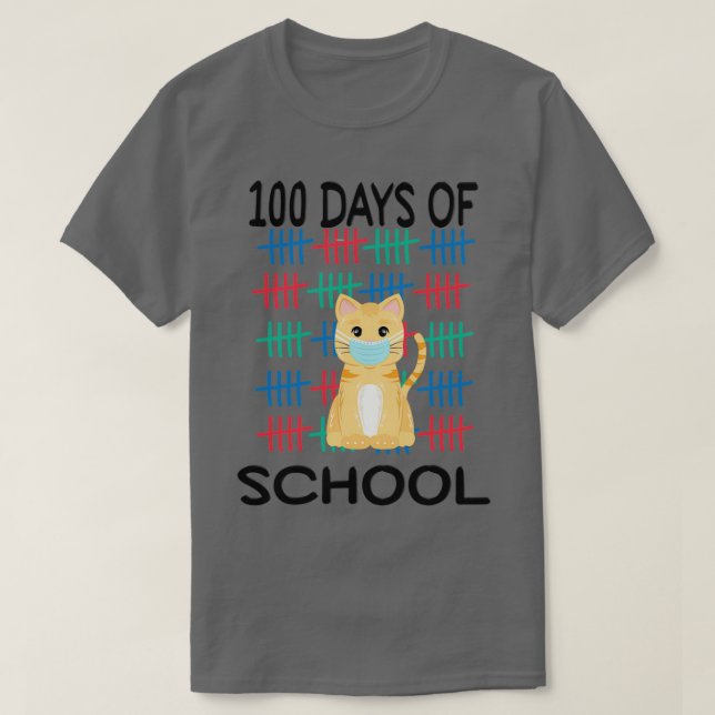 Camiseta 100 Días De Máscara De Cara De Gato Escolar (Diseño del anverso)