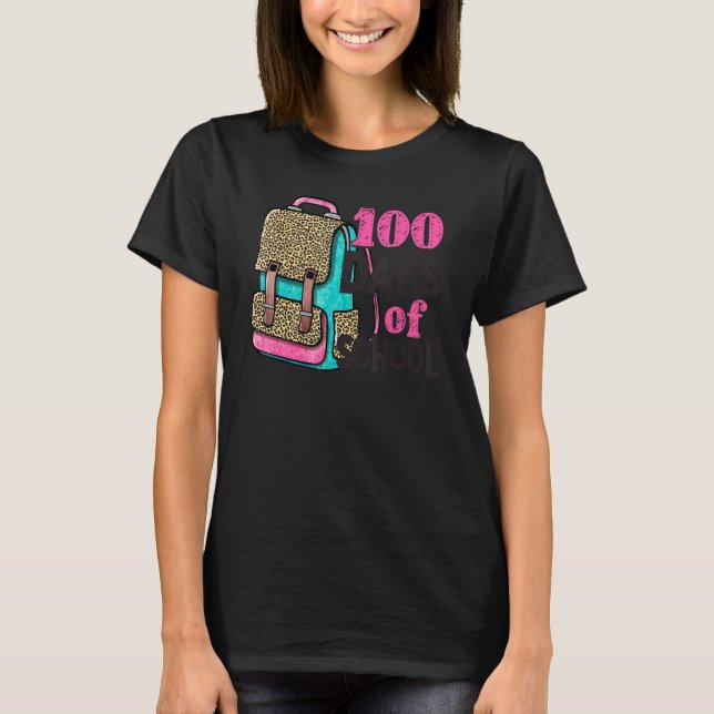 Camiseta 100 días de mochila del leopardo escolar Feliz 100 (Anverso)
