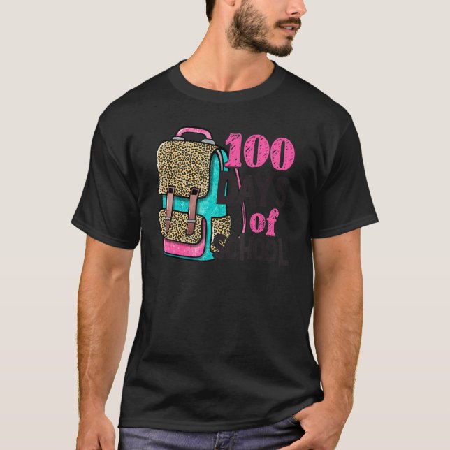 Camiseta 100 días de mochila del leopardo escolar Feliz 100 (Anverso)