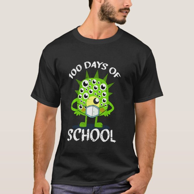 Camiseta 100 Días De Monstruo Escolar Enfrentado Estudiante (Anverso)