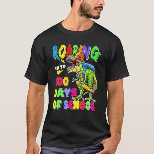 Camiseta 100 días de niños en edad escolar Dinosaurio 100 d (Anverso)