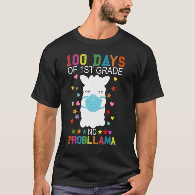 Camiseta 100 Días De Primer Grado No Probllama Llama Mask Q (Anverso)