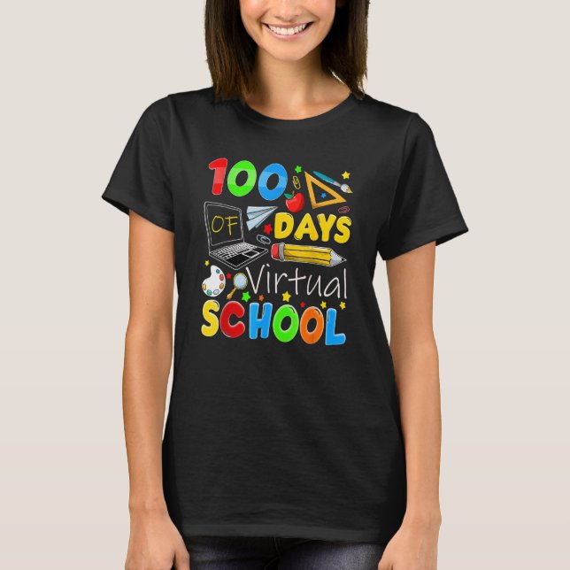 Camiseta 100 días de profesor de escuela virtual 100º día d (Anverso)
