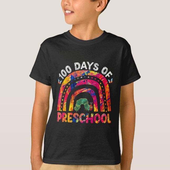 Camiseta 100 Días De Profesora De Gusano Arcoiris De Tejido (Anverso)