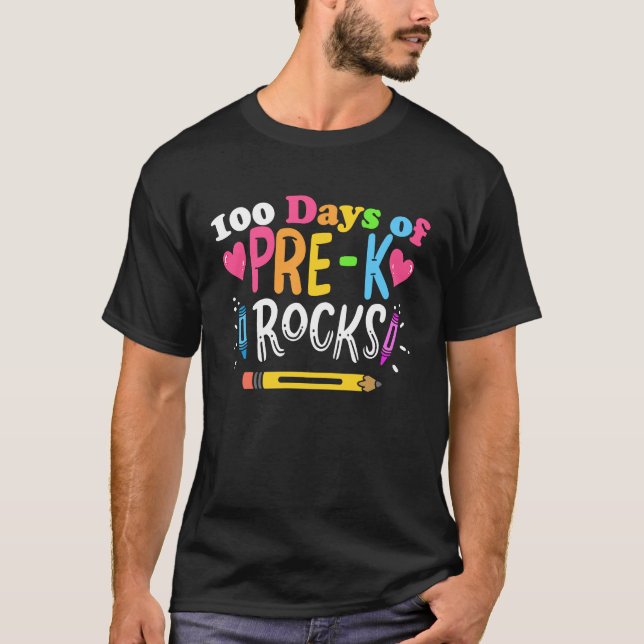 Camiseta 100 Días de Rock Preescolar Feliz 100 Día del Scho (Anverso)
