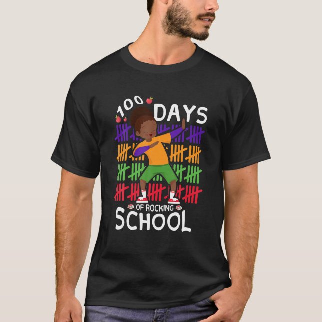 Camiseta 100 días de Rocking School niños afro Chicas negro (Anverso)