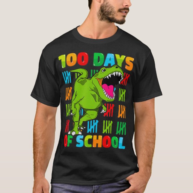 Camiseta 100 días del Día del Colegio Dino niños felices 10 (Anverso)