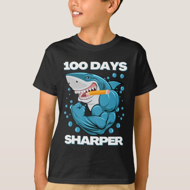 Camiseta 100 Días Del Tiburón Sharper Divertido 100 Días De (Anverso)