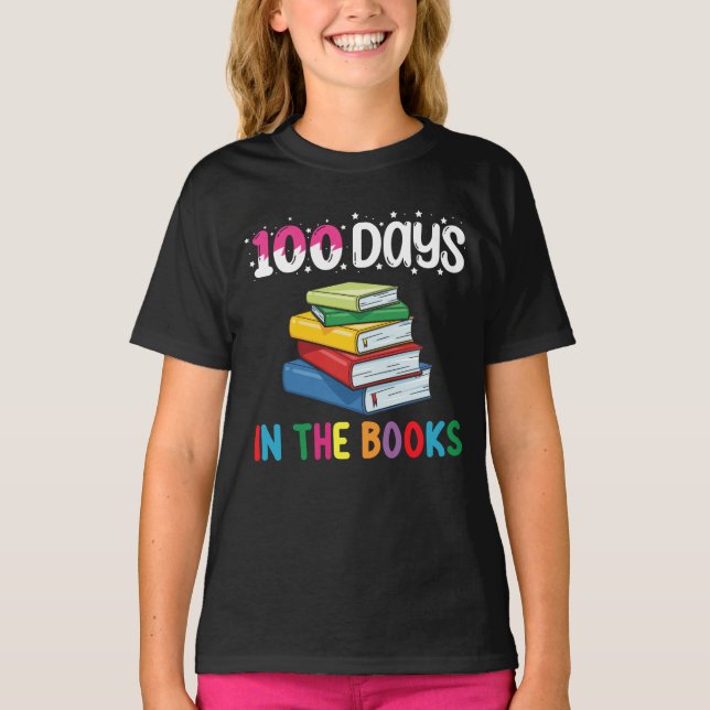 Camiseta 100 Días En La Escuela De Libros Leyendo Bibliotec (Anverso)