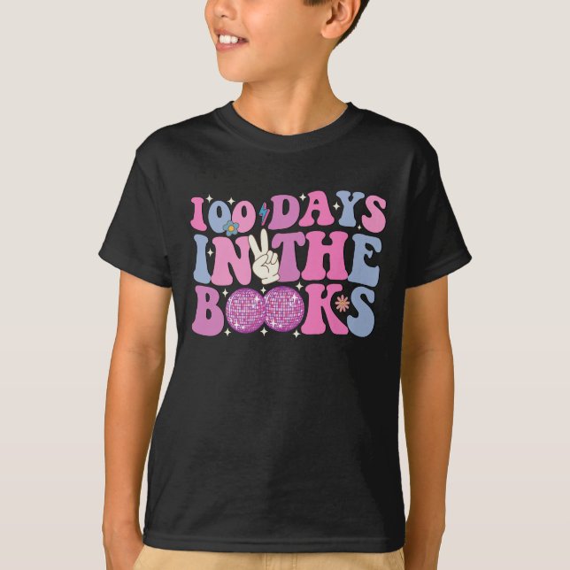 Camiseta 100 Días En Los Libros Bola De Disco Groovy Retro (Anverso)