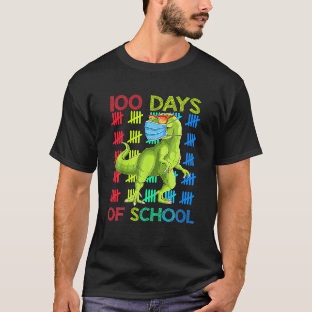 Camiseta 100 Días Escolares De Dinosaurio Rex Con Máscara I (Anverso)