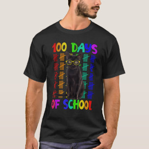Camiseta 100 Días Escolares De Gato Negro Usando Gafas Inte