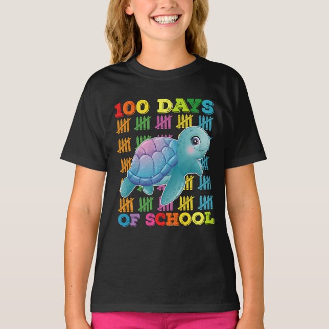 Camiseta 100 Días Escolares De Maestros De Tortuga (Anverso)