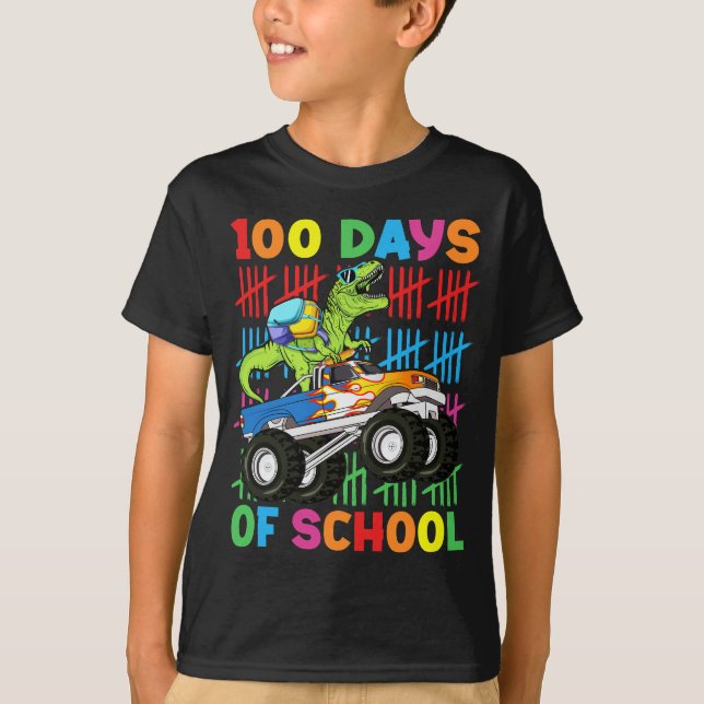 Camiseta 100 Días Escolares De Niños Monstruos De Dinosauri (Anverso)