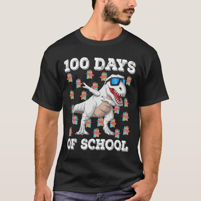 Camiseta 100 Días Escolares T-rex Dabbing Niños 100º D (Anverso)