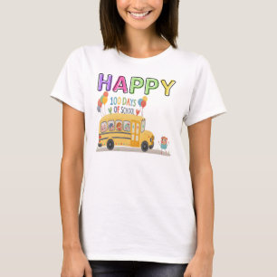 Camiseta 100 días felices de clases, gráfico de autobuses e