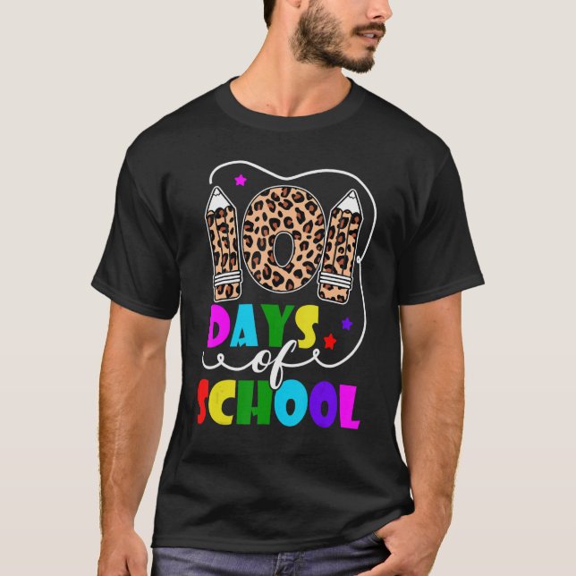Camiseta 100 Días Felices De Estudiante De Leopardo Escolar (Anverso)