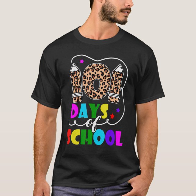 Camiseta 100 Días Felices De Estudiante De Leopardo Escolar (Anverso)