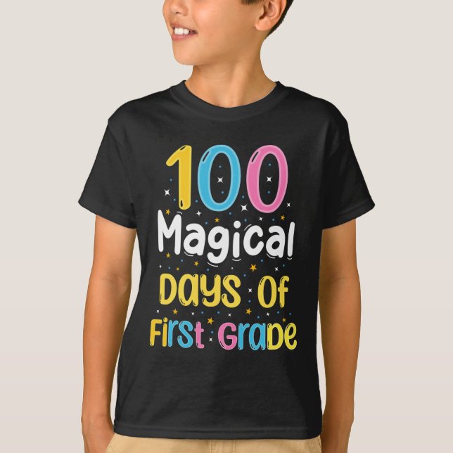Camiseta 100 días mágicos de primer grado 100° día escolar (Anverso)