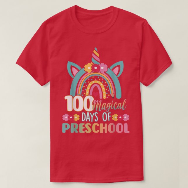 Camiseta 100 días mágicos del arcoiris preescolar 100 días (Diseño del anverso)