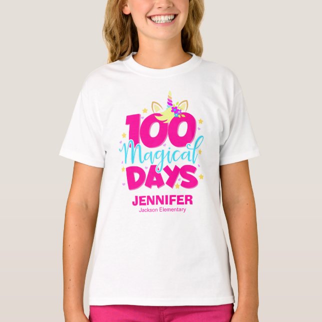 Camiseta 100 días mágicos en la escuela de Unicornio (Anverso)