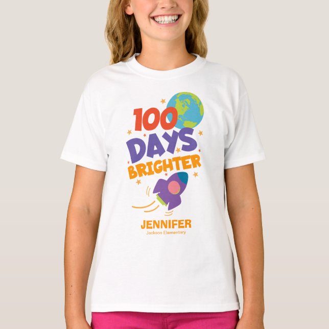 Camiseta 100 días más brillante cohete corto 100 días de es (Anverso)