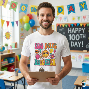 Camiseta 100 Días Más Brillantes Retro Groovy 100º Día de l