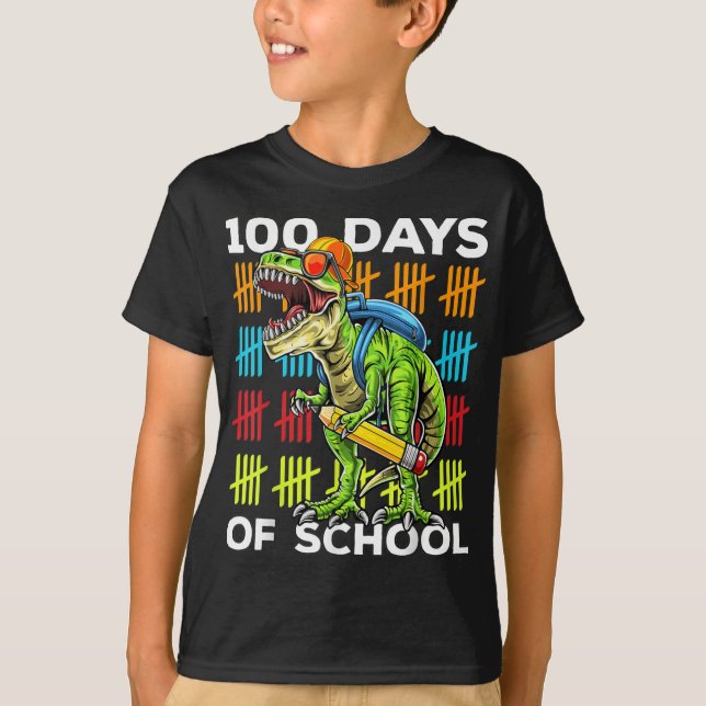 Camiseta 100 días más inteligentes Dinosau, 100 días felice (Anverso)