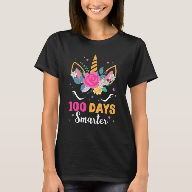 Camiseta 100 Días Más Inteligentes Mujeres Niñas Unicornio  (Anverso)
