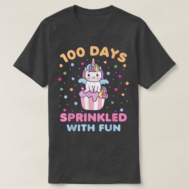 Camiseta 100 días salpicados con divertida unicornio (Diseño del anverso)