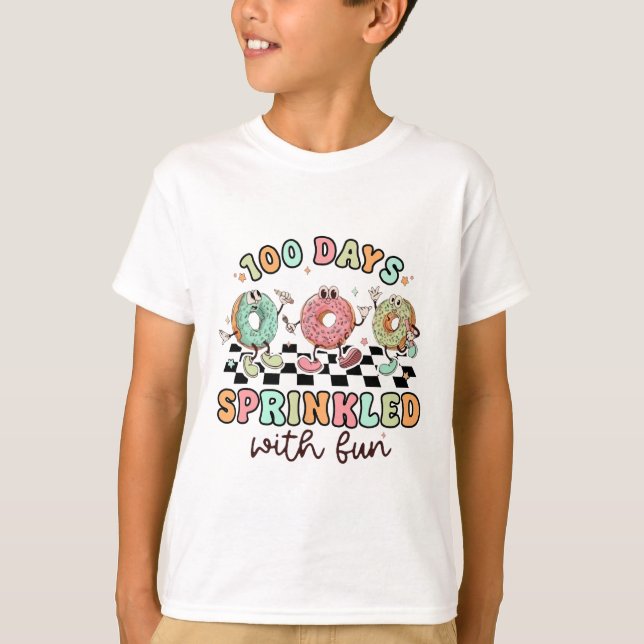 Camiseta 100 días salpicados con donuts divertidos Feliz 10 (Anverso)