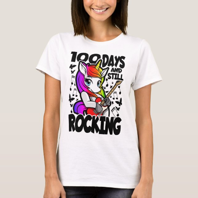 Camiseta 100 Días Y Aún Rockeando - 100 Días De Escuela De  (Anverso)