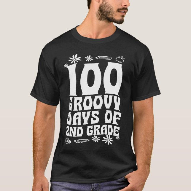 Camiseta 100 Groovy Days Of 2nd Grade School 60s 70s Style  (Anverso)
