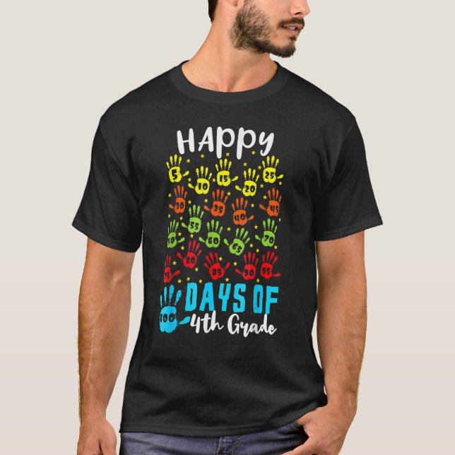 Camiseta 100 Hand Kid 4th Grade Happy 100th Days 100 Days O (Anverso)