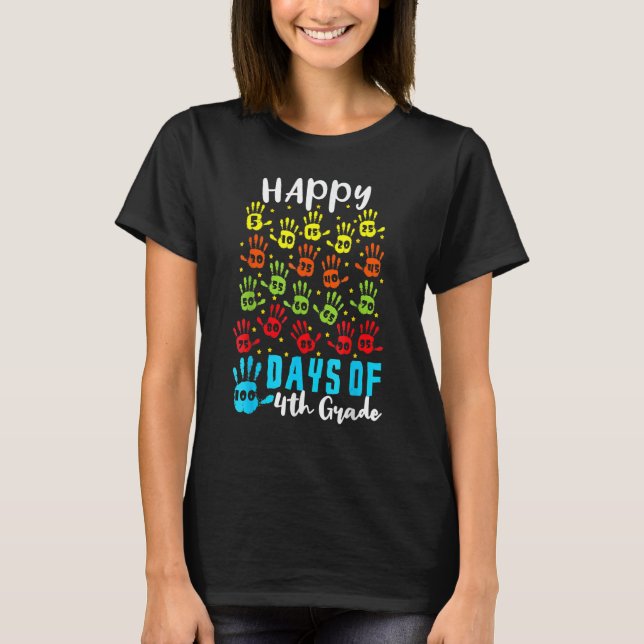Camiseta 100 Hand Kid 4th Grade Happy 100th Days 100 Days O (Anverso)