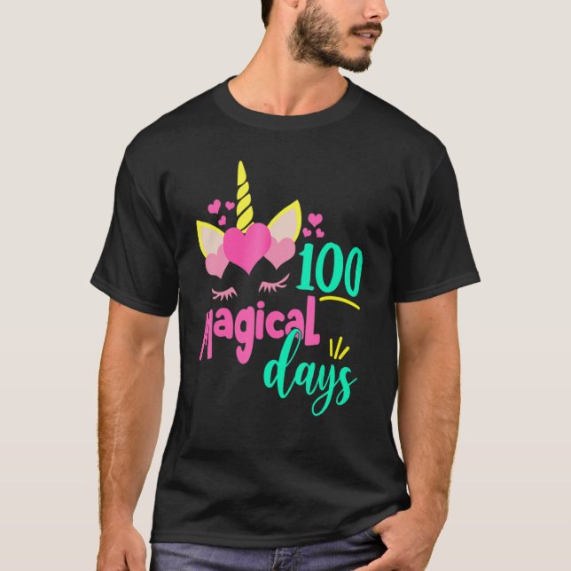 Camiseta 100 Magical Days 100th Day of School Girl Unicorn  (Anverso)