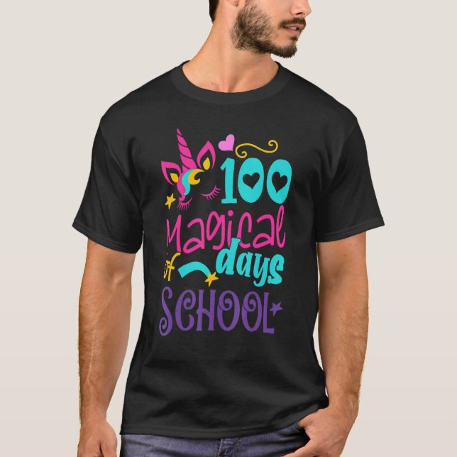 Camiseta 100 Magical Days of School Girl Unicorn Teacher Le (Anverso)