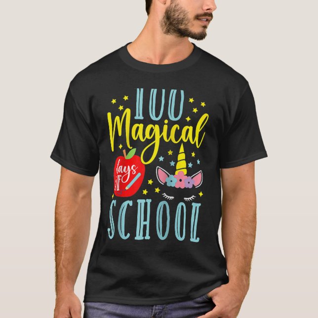 Camiseta 100 Magical Days Of School Magical Unicorn  Raglan (Anverso)