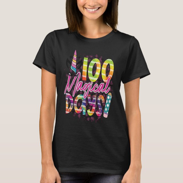 Camiseta 100 magical days of school unicorn student teacher (Anverso)