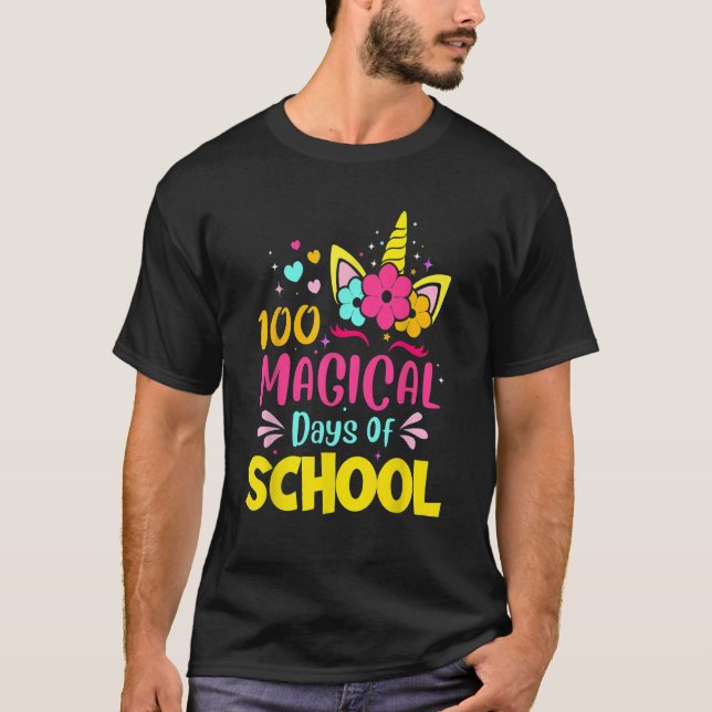 Camiseta 100 Magical Days of School Unicorn  Teacher Studen (Anverso)