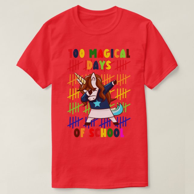 Camiseta 100 Mágicos Días Escolares Unicornio 3 (Diseño del anverso)