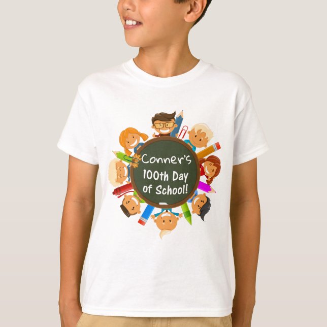 Camiseta 100o día personalizado de pizarra de la escuela (Anverso)