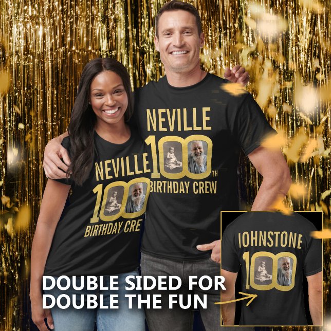 Camiseta 100th birthday crew custom name photos fun  (Subido por el creador)