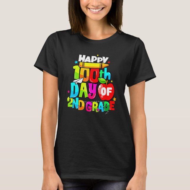 Camiseta 100th Day Of 2nd Grade Teacher Kids Happy 100 Days (Anverso)