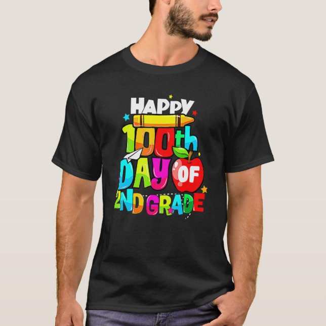 Camiseta 100th Day Of 2nd Grade Teacher Kids Happy 100 Days (Anverso)