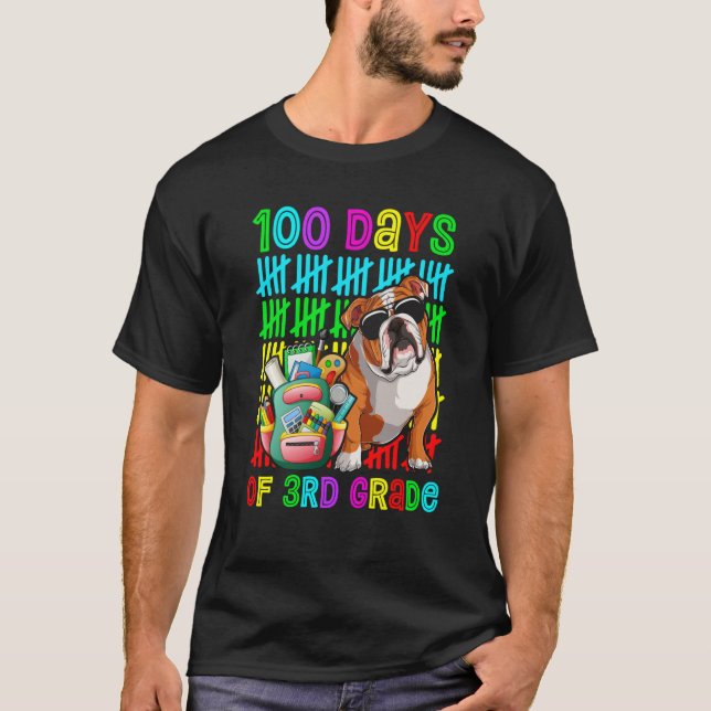 Camiseta 100th Day Of 3rd Grade Boys Kids English Bulldog D (Anverso)
