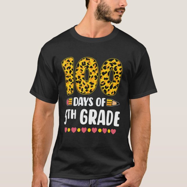Camiseta 100th Day Of 5th Grade Teachers Leopard 100 Days O (Anverso)