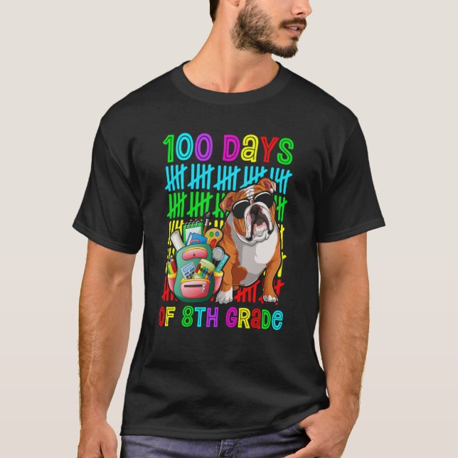 Camiseta 100th Day Of 8th Grade Boys Kids English Bulldog D (Anverso)