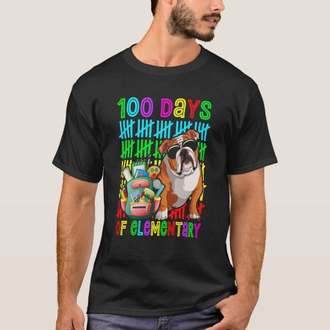 Camiseta 100th Day Of Elementary Boys Kids English Bulldog  (Anverso)